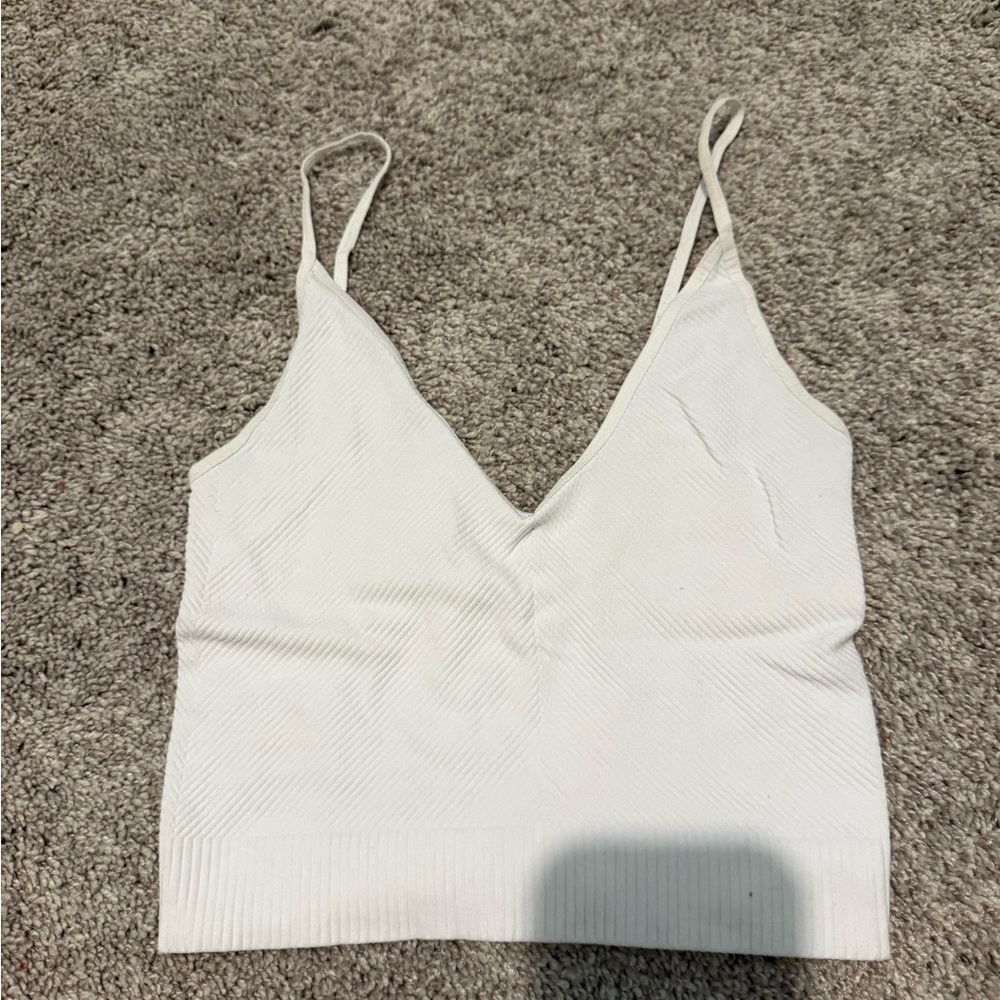 White V-Neck ribbed tank